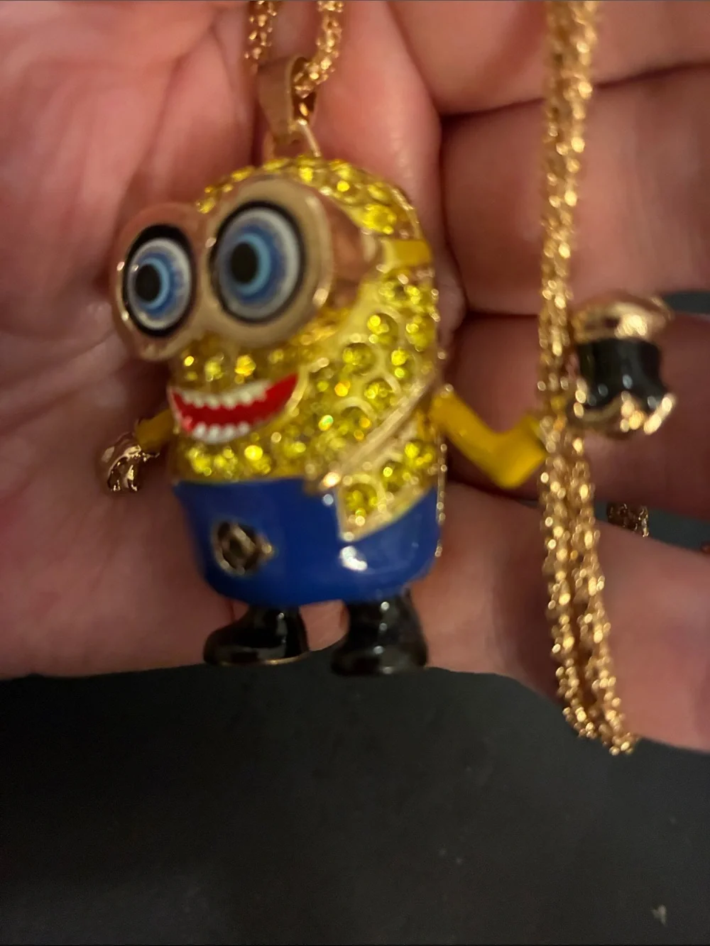 Minion Pendant Necklace with Blue Enamel.Holding a Root Beer. NWOT